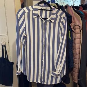 Blue and white striped button down
